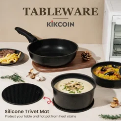 Itopfox Non Stick Cookware Set With Detachable Handles, Non Toxic Induction Kitchen Pots And Pans, Oven Safe, Easy Clean, Black -Kid's Home GUEST 01039e36 7455 4526 bd22 eb4e073426fe