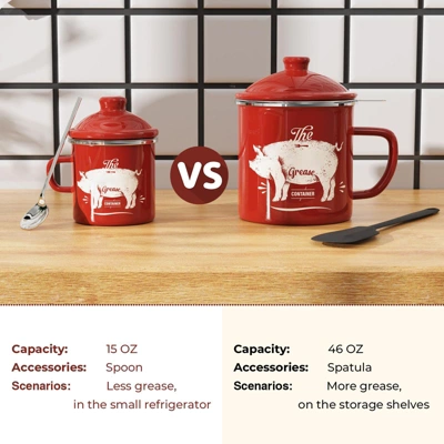 Itopfox Mini Bacon Grease Container With Strainer - Enamel Grease Saver, Farmhouse Bacon Grease Keeper For Kitchen Fat Storage, Dishwasher Safe 2 Itopfox Mini Bacon Grease Container With Strainer - Enamel Grease Saver, Farmhouse Bacon Grease Keeper For Kitchen Fat Storage, Dishwasher Safe - Image 2