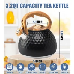 Itopfox Stainless Steel Whistling Tea Kettle With Wood Handle For Stovetop, 3.2 Qt Capacity, Suitable For Gas & Electric Cooktops, Black -Kid's Home GUEST 01e247f4 8d55 4d91 874b 4bb3a06745cc