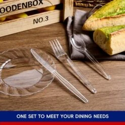 Itopfox 300 Count Clear Plastic Silverware Set, Heavy Duty BPA Free Disposable Cutlery, 100 Forks, 100 Spoons, 100 Knives For Party Supplies -Kid's Home GUEST 01e2a166 982d 411b b1a2 2cc613beba2e