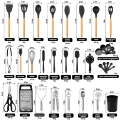 Itopfox 34-Piece Silicone Cooking Utensil Set With Wooden Handles Heat Resistant Kitchen Tools For Nonstick Cookware Includes Spatulas, Spoons, Tongs