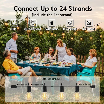 Itopfox Outdoor String Lights - Waterproof LED Globe Patio Lights 30 Ft With Shatterproof Bulbs Connectable Hanging Light For Backyard, Bistro, Porch 2 Itopfox Outdoor String Lights - Waterproof LED Globe Patio Lights 30 Ft With Shatterproof Bulbs Connectable Hanging Light For Backyard, Bistro, Porch - Image 2