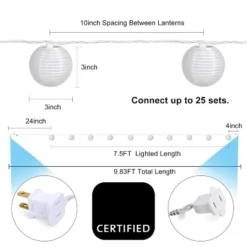 Itopfox Lantern String Lights Plug In, Outdoor White Lights For Patio, Bedroom With 10 Nylon Lanterns (Assembly Required)