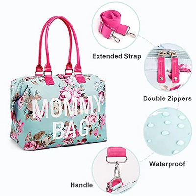 Itopfox Floral Mommy Bag 3-Piece Set, Large Capacity Waterproof Tote For Hospital, Travel, And Daily Use With Organizer Pouches (Blue Floral) 2 Itopfox Floral Mommy Bag 3-Piece Set, Large Capacity Waterproof Tote For Hospital, Travel, And Daily Use With Organizer Pouches (Blue Floral) - Image 2