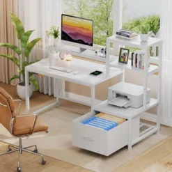 Itopfox Computer Desk With Drawers & Monitor Stand, Home Office Desk With Storage Shelves, Gaming Desk With Power Outlets & LED Lights For Study -Kid's Home GUEST 0582a015 3744 4b9d 9b52 8442e78dc69d