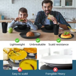 Itopfox 80-Piece Kitchen Plastic Wheat Straw Dinnerware Set, Includes Plates, Cups & Flatware, Dishwasher Safe, Unbreakable For Outdoor Use, Black -Kid's Home GUEST 06edd4c2 ab78 4cfb b087 fdd91ef6a62e