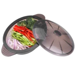 Itopfox Microwave Steamer Cooker Collapsible Bowl With Handle Lid For Vegetables Fish Meal Prep Food Silicone Steamer Cookware Dishwasher Safe, Black -Kid's Home GUEST 0766bcd2 39c8 4890 847f e5553de51e3a