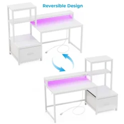 Itopfox Computer Desk With Drawers & Monitor Stand, Home Office Desk With Storage Shelves, Gaming Desk With Power Outlets & LED Lights For Study -Kid's Home GUEST 07c475a7 da90 47b9 8f18 bba7842d9bf0