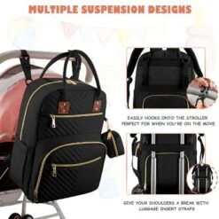Itopfox Large Capacity Diaper Backpack For Travel With Changing Pad, Stroller Straps & Pacifier Case, Black -Kid's Home GUEST 085db1b0 03e0 4e26 a071 91613d63c663