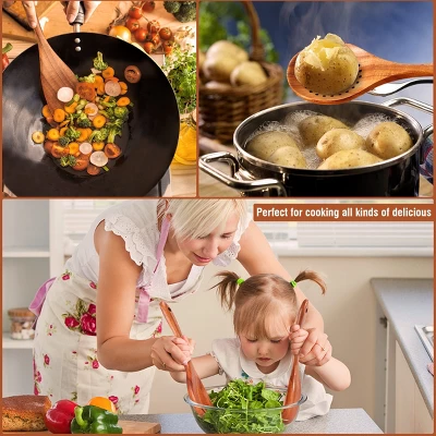 Itopfox 9-Piece Teak Wooden Kitchen Utensil Set With Spoon Rest, Comfort Grip Cooking Spoons & Utensil Holder For Easy Storage 4 Itopfox 9-Piece Teak Wooden Kitchen Utensil Set With Spoon Rest, Comfort Grip Cooking Spoons & Utensil Holder For Easy Storage - Image 4