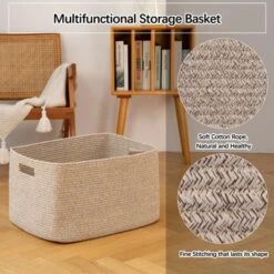 Itopfox Woven Blanket Storage Basket With Handle, Cotton Rope Basket For Organizing, Blanket Basket For Living Room, Toy Basket For Nursery, Brown -Kid's Home GUEST 0901b098 adec 4bf0 96ed 5ce73620adac