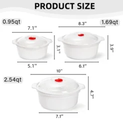 Itopfox 3-Piece Microwave-Safe Bowl Set With Lids & Steamer Rack, BPA-Free Soup & Ramen Cookware For Kitchen, Office, Dorm - Nesting Design