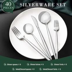 Itopfox 40-Piece Silverware Set For 8 Stainless Steel Flatware Cutlery Set With Knife Spoon & Fork Kitchen Utensils For Home Hotel Wedding Restaurant