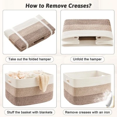 Itopfox Rectangle Woven Storage Basket For Laundry, Blankets, Toys, And Magazines - Natural Cotton Hamper For Nursery And Living Room Décor 6 Itopfox Rectangle Woven Storage Basket For Laundry, Blankets, Toys, And Magazines - Natural Cotton Hamper For Nursery And Living Room Décor - Image 6