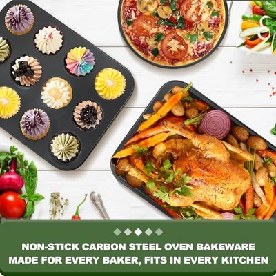 Itopfox Nonstick Bakeware Set, 7-Piece Carbon Steel Baking Pans With Cooling Rack, Stackable Design, Perfect For Cakes, Muffins, Pizza And More 5 Itopfox Nonstick Bakeware Set, 7-Piece Carbon Steel Baking Pans With Cooling Rack, Stackable Design, Perfect For Cakes, Muffins, Pizza And More - Image 5