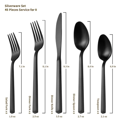 Itopfox 45-Piece Forged Stainless Steel Flatware Set With Utensil-Serving Set, Silverware For 8, Matte Satin Finish, Dishwasher Safe 5 Itopfox 45-Piece Forged Stainless Steel Flatware Set With Utensil-Serving Set, Silverware For 8, Matte Satin Finish, Dishwasher Safe - Image 5