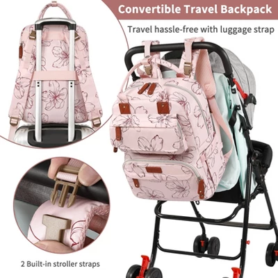 Itopfox Pink Floral Diaper Backpack For Girls, Large Waterproof Baby Bag With Insulated Pockets, Stroller Straps, Travel Holiday 5 Itopfox Pink Floral Diaper Backpack For Girls, Large Waterproof Baby Bag With Insulated Pockets, Stroller Straps, Travel Holiday - Image 5
