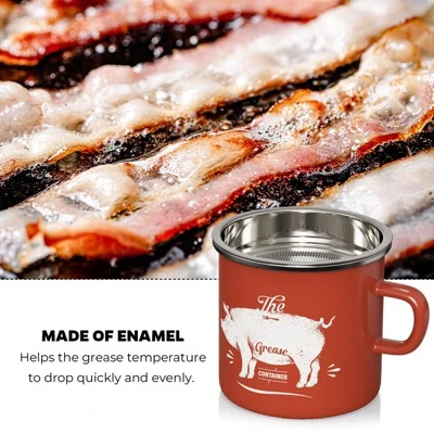 Itopfox Mini Bacon Grease Container With Strainer - Enamel Grease Saver, Farmhouse Bacon Grease Keeper For Kitchen Fat Storage, Dishwasher Safe 5 Itopfox Mini Bacon Grease Container With Strainer - Enamel Grease Saver, Farmhouse Bacon Grease Keeper For Kitchen Fat Storage, Dishwasher Safe - Image 5