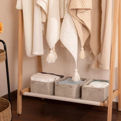 Itopfox 3 Pack Small Storage Baskets For Organizing, Cute Woven Decorative Gift Baskets For Shelves, Mini Closet Organizer Bins With Handles 5 Itopfox 3 Pack Small Storage Baskets For Organizing, Cute Woven Decorative Gift Baskets For Shelves, Mini Closet Organizer Bins With Handles - Image 5