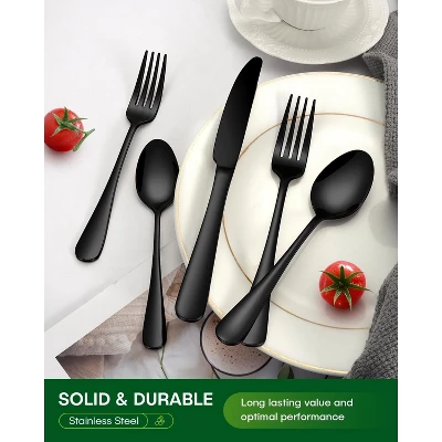 Itopfox 20-Piece Black Stainless Steel Flatware Set For 4, Includes Knives, Forks, Spoons, Mirror Polished, Dishwasher Safe, Food Grade Cutlery Set 6 Itopfox 20-Piece Black Stainless Steel Flatware Set For 4, Includes Knives, Forks, Spoons, Mirror Polished, Dishwasher Safe, Food Grade Cutlery Set - Image 6