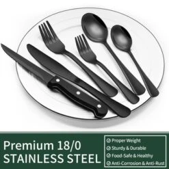 Itopfox 24-Piece Black Silverware Set With Steak Knives, Flatware Set For 4, Food-Grade Stainless Steel Tableware Cutlery Set Mirror Finished Utensil 8 Itopfox 24-Piece Black Silverware Set With Steak Knives, Flatware Set For 4, Food-Grade Stainless Steel Tableware Cutlery Set Mirror Finished Utensil -Kid's Home GUEST 115b8e2b d81d 450b a04a aff94a709f0e