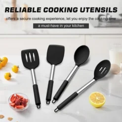 Itopfox 4-Piece Silicone Cooking Utensil Set With Stainless Steel Handles Heat-Resistant & Non-Scratch For Frying, Mixing, Draining - Dishwasher Safe -Kid's Home GUEST 1161a988 530e 4bf6 bd25 573459b0df53