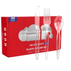 Itopfox 300 Count Clear Plastic Silverware Set, Heavy Duty BPA Free Disposable Cutlery, 100 Forks, 100 Spoons, 100 Knives For Party Supplies -Kid's Home GUEST 11679c47 59e8 4d59 8f82 9b07ba226b0e