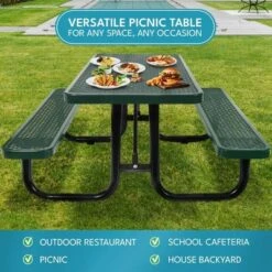 Itopfox Outdoor Steel Picnic Table With Umbrella Hole, Heavy-Duty Weatherproof Dining Table For Patio, Backyard, Garden, Rustproof Finish, Green 10 Itopfox Outdoor Steel Picnic Table With Umbrella Hole, Heavy-Duty Weatherproof Dining Table For Patio, Backyard, Garden, Rustproof Finish, Green -Kid's Home GUEST 11e33112 b655 4111 976a e66f2a67a957