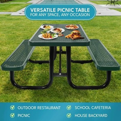 Itopfox Outdoor Steel Picnic Table With Umbrella Hole, Heavy-Duty Weatherproof Dining Table For Patio, Backyard, Garden, Rustproof Finish, Green 4 Itopfox Outdoor Steel Picnic Table With Umbrella Hole, Heavy-Duty Weatherproof Dining Table For Patio, Backyard, Garden, Rustproof Finish, Green - Image 4