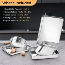 Itopfox Stainless Steel Baking Pan Set, 6-Piece Metal Bakeware Includes Cookie Sheet, Round Square Cake Pans, Non-Toxic & Dishwasher Safe