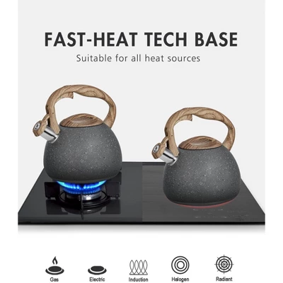 Itopfox Tea Kettle, 2.7 Quart With Wood Pattern Handle Loud Whistle Food Grade Stainless Steel Anti-Hot Handle Anti-Rust Finish Suitable For All Heat 5 Itopfox Tea Kettle, 2.7 Quart With Wood Pattern Handle Loud Whistle Food Grade Stainless Steel Anti-Hot Handle Anti-Rust Finish Suitable For All Heat - Image 5