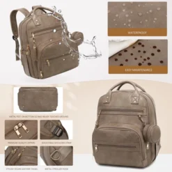Itopfox Vegan Leather Diaper Backpack With Waterproof Changing Pad, 20 Pockets, Fits 15.6" Laptop, Stroller Straps, Taupe -Kid's Home GUEST 1715fb63 9e84 4ed2 b14e 51d2c39a90f9