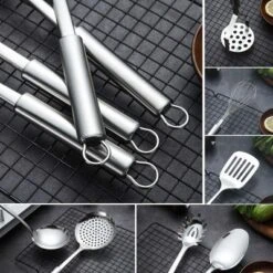 Itopfox 8-Piece Stainless Steel Kitchen Utensil Set With Stand, Includes Ladle, Skimmer, Slotted Turner, Pasta Server, Serving Spoon, Potato Masher 8 Itopfox 8-Piece Stainless Steel Kitchen Utensil Set With Stand, Includes Ladle, Skimmer, Slotted Turner, Pasta Server, Serving Spoon, Potato Masher -Kid's Home GUEST 1760b172 fd88 4880 b78f 68fc8d19c2cd