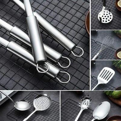 Itopfox 8-Piece Stainless Steel Kitchen Utensil Set With Stand, Includes Ladle, Skimmer, Slotted Turner, Pasta Server, Serving Spoon, Potato Masher 3 Itopfox 8-Piece Stainless Steel Kitchen Utensil Set With Stand, Includes Ladle, Skimmer, Slotted Turner, Pasta Server, Serving Spoon, Potato Masher - Image 3