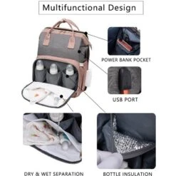 Itopfox Pink Diaper Backpack With Changing Station, Large Capacity Baby Bag For Travel, Includes Insulated Pockets & USB Port -Kid's Home GUEST 1782b48c 6dec 46f9 be37 95ea23e84f5e