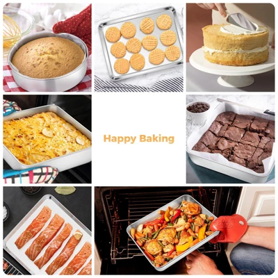 Itopfox Stainless Steel Baking Pan Set, 6-Piece Metal Bakeware Includes Cookie Sheet, Round Square Cake Pans, Non-Toxic & Dishwasher Safe 3 Itopfox Stainless Steel Baking Pan Set, 6-Piece Metal Bakeware Includes Cookie Sheet, Round Square Cake Pans, Non-Toxic & Dishwasher Safe - Image 3