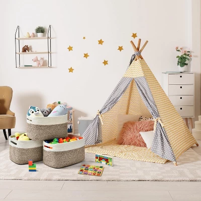 Itopfox Woven Storage Basket Set Of 3, Cotton Rope Organizing Bins For Books, Toys, Towels, Living Room Decor, Foldable Handles, Brown 4 Itopfox Woven Storage Basket Set Of 3, Cotton Rope Organizing Bins For Books, Toys, Towels, Living Room Decor, Foldable Handles, Brown - Image 4