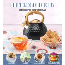 Itopfox Stainless Steel Whistling Tea Kettle With Wood Handle For Stovetop, 3.2 Qt Capacity, Suitable For Gas & Electric Cooktops, Black -Kid's Home GUEST 189414e3 2c4f 477b 8eec a13084028796