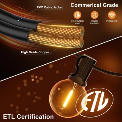 Itopfox 120FT Outdoor String Lights, Waterproof Patio Lights With 64 Hanging Globe G40 Bulbs, Shatterproof For Backyard Decor 2 Itopfox 120FT Outdoor String Lights, Waterproof Patio Lights With 64 Hanging Globe G40 Bulbs, Shatterproof For Backyard Decor - Image 2