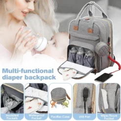 Itopfox Large Diaper Backpack With Changing Station, Insulated Pockets, USB Port, Waterproof, Lightweight, Unisex, Grey -Kid's Home GUEST 1a96a8de 648f 476b 9f99 8b8b6262f91d