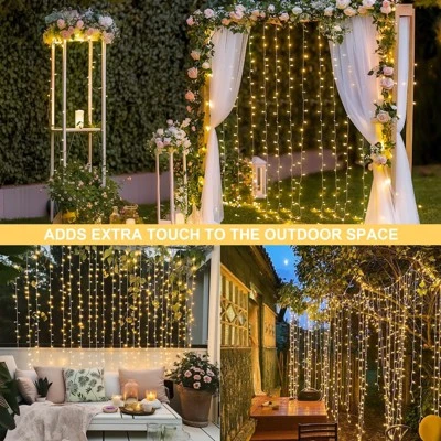 Itopfox 300 LED Remote Control Fairy Curtain Lights, Plug In Hanging String Lights For Window Wall, Bedroom, Wedding, Party, Christmas, Patio Decor 8 Itopfox 300 LED Remote Control Fairy Curtain Lights, Plug In Hanging String Lights For Window Wall, Bedroom, Wedding, Party, Christmas, Patio Decor - Image 8