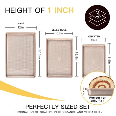 Itopfox Nonstick Cookie Sheet Pan Set Of 3, Heavy Duty Baking Trays With Diamond Texture, Oven Safe For Even Baking, Elegant Champagne Gold Finish 5 Itopfox Nonstick Cookie Sheet Pan Set Of 3, Heavy Duty Baking Trays With Diamond Texture, Oven Safe For Even Baking, Elegant Champagne Gold Finish - Image 5