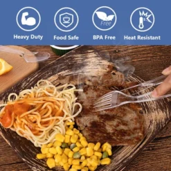 Itopfox 100-Pack Heavy Duty Plastic Silverware Set - 50 Forks & Spoons BPA-Free, Heat Resistant Disposable Utensils For Parties, Events, Everyday Use