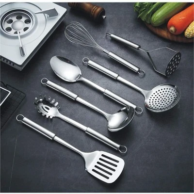 Itopfox 8-Piece Stainless Steel Kitchen Utensil Set With Stand, Includes Ladle, Skimmer, Slotted Turner, Pasta Server, Serving Spoon, Potato Masher 2 Itopfox 8-Piece Stainless Steel Kitchen Utensil Set With Stand, Includes Ladle, Skimmer, Slotted Turner, Pasta Server, Serving Spoon, Potato Masher - Image 2