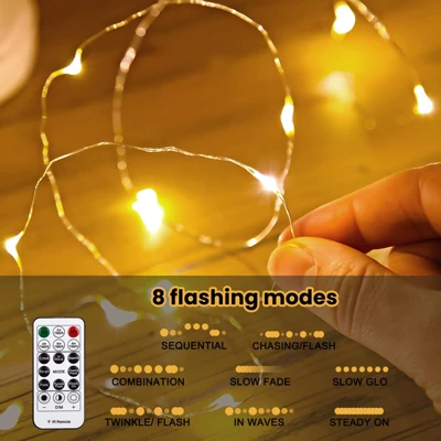 Itopfox 300LED Fairy Curtain Lights, Warm White USB Plug In 8 Modes String Hanging Lights With Remote For Bedroom, Indoor, Outdoor, Weddings, Party 2 Itopfox 300LED Fairy Curtain Lights, Warm White USB Plug In 8 Modes String Hanging Lights With Remote For Bedroom, Indoor, Outdoor, Weddings, Party - Image 2