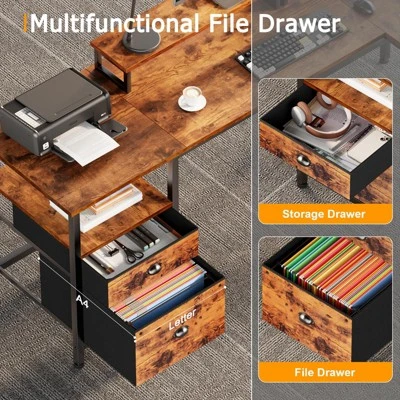 Itopfox L Shaped Desk With Power Outlet, Reversible Computer Gaming Desk With File Drawer & 2 Monitor Stands For Home Office With Storage Shelves 6 Itopfox L Shaped Desk With Power Outlet, Reversible Computer Gaming Desk With File Drawer & 2 Monitor Stands For Home Office With Storage Shelves - Image 6