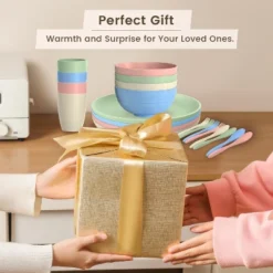 Itopfox 20-Piece Wheat Straw Dinnerware Set, Microwave & Dishwasher Safe Unbreakable Plates Bowls Cups Forks & Spoons For Kitchen, Camping, Parties -Kid's Home GUEST 1f872969 d264 4466 be42 b3e584c2e4c4