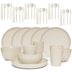 Itopfox Wheat Straw Dinnerware Sets - 42 Piece Unbreakable Plates, Bowls, Cups & Utensils For 6, Lightweight & Durable, Dishwasher & Microwave Safe -Kid's Home GUEST 1fb06533 76ac 419c aa83 9f1181627f93