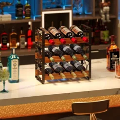 Itopfox 3-Tier Stackable Wine Rack For Cabinet, Solid Wood & Wrought Iron Wine Bottle Holder, Kitchen Bar Dining Room Storage Shelf -Kid's Home GUEST 202865ef e32f 450f 81f7 a9eed464ecd8