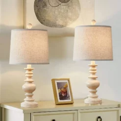 Itopfox Rustic Table Lamp Set Of 2 For Living Room Farmhouse Bedside Desk Lamps Bedroom Nightstand Vintage Linen Washed Decor -Kid's Home GUEST 2045fb53 5827 46c8 93c3 da011d5203eb